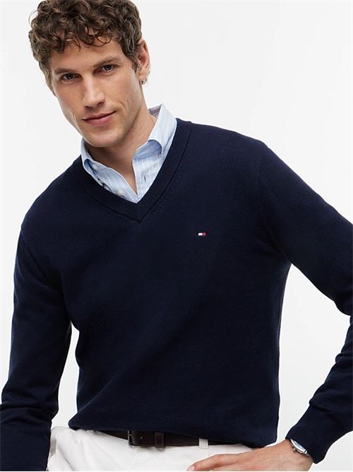 pima org ctn cashmere v neck TOMMY HILFIGER | MW0MW28047DW5